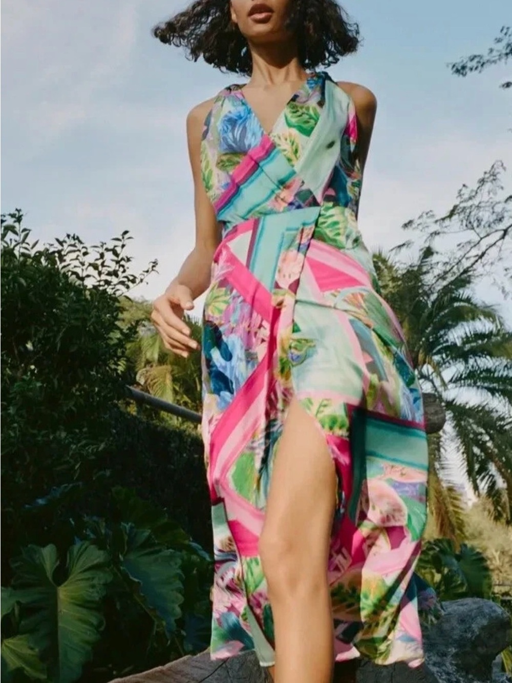 Zara Floral Print Maxi Dress in Teal, Pink & Purple
